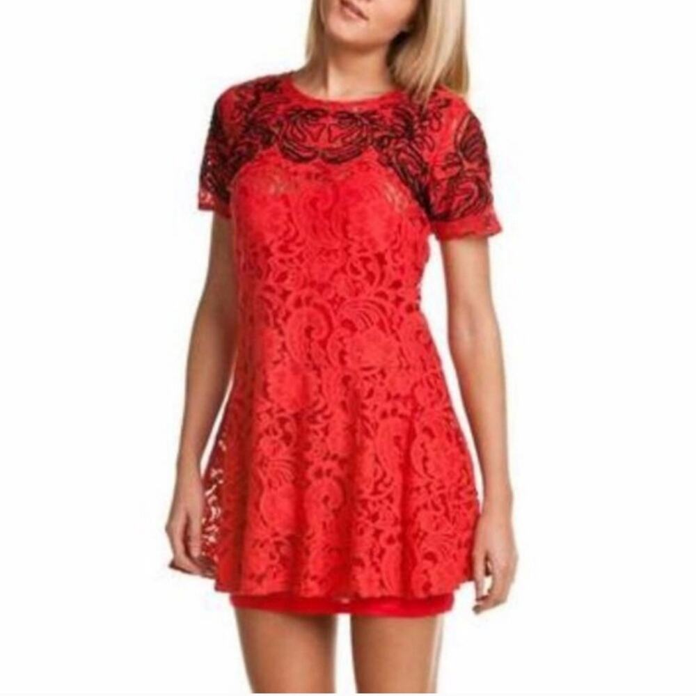 Free People Cherry Lace Dreamer Red Lace Small Dress